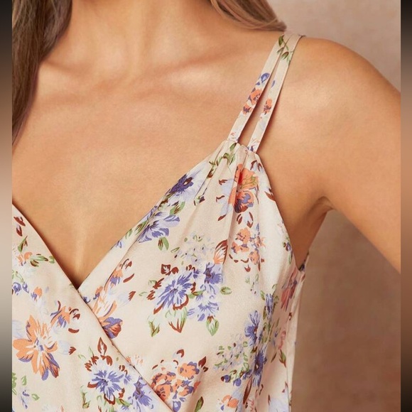 Luxe Satin Ruched Overlap Tank Cami Top Blouse Shirt - Picture 3 of 5